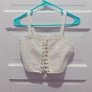 White Eyelet Lace-Up Women's Top